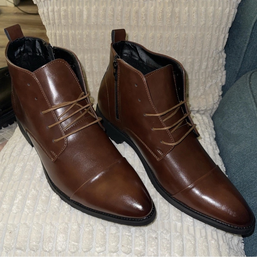 Rich Brown Leather Boot Dress Shoes Size 43 Ties Strings NEW